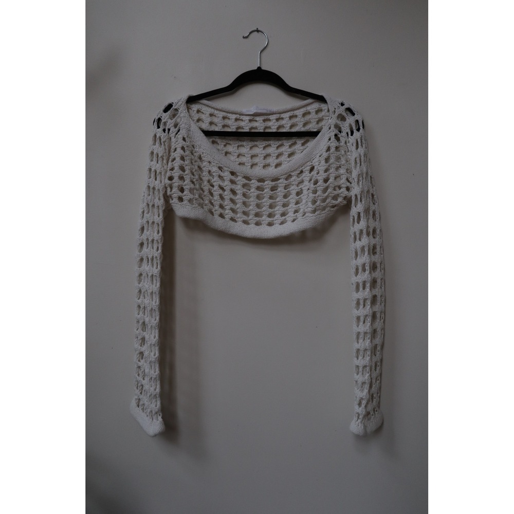 75 Degrees and Fuzzy Cream Open Knit Shrug Ultra Crop Sweater Long Sleeve Boho